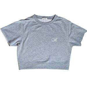 S RAGDOLL Los Angeles Gray Short Sleeve crop white Logo Sweatshirt Top raw edge‎